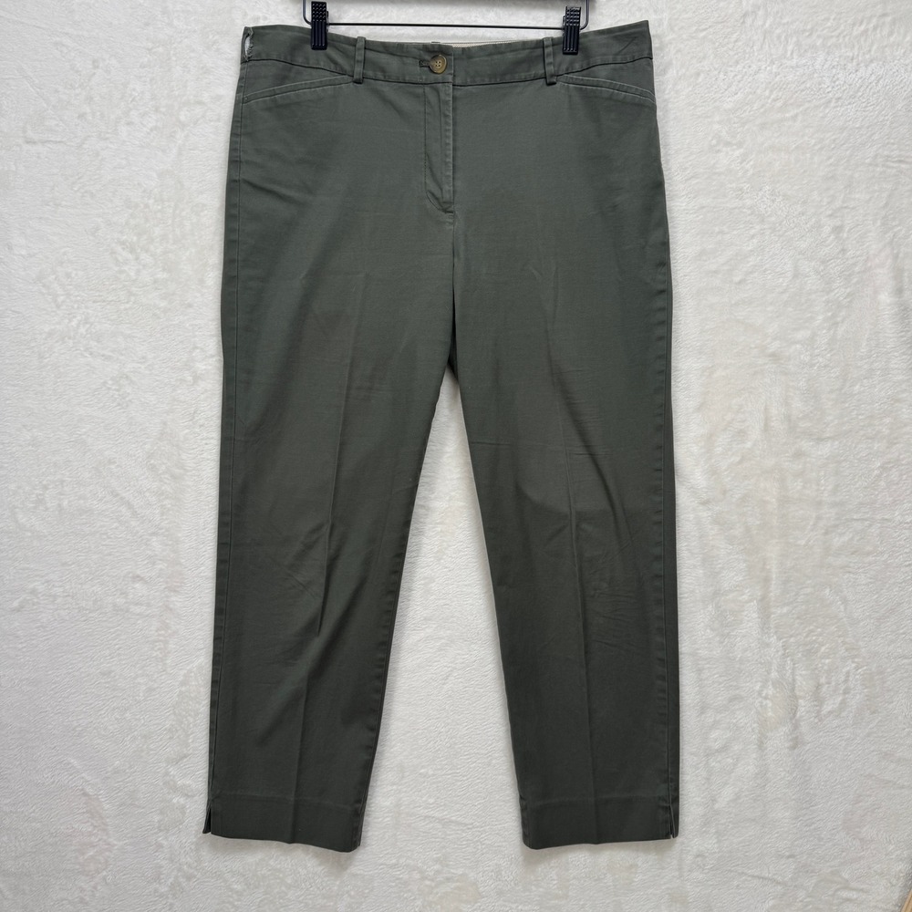 Talbots Pants Womens 12 Olive Green The Perfect Crop Chino Straight Leg Stretch